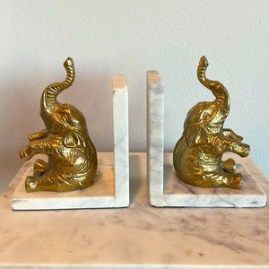 Gold and marble Elephant book ends